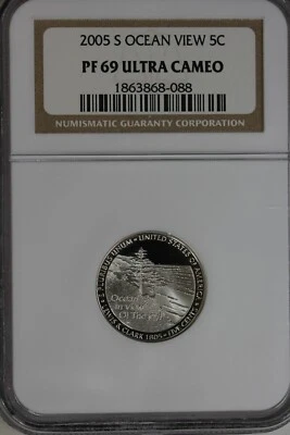 2005 S Ocean View 5C PF 69 ULTRA CAMEO, NGC,   Jefferson Nickel, 5C Piece - Image 1 of 2