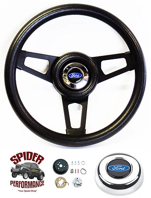 1970-1980 Ford steering wheel BLUE OVAL 13 3/4" BLACK SPOKE - Image 1 of 4
