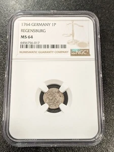 1764 MS65 German States Regensburg Silver Pfennig NGC KM 349 - Picture 1 of 4