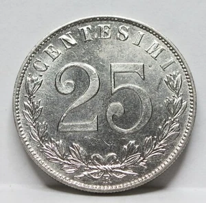 ITALY 25 centesimi 1903 AU - UNC with luster Vittorio Emanuele Eagle Nickel #S09 - Picture 1 of 6