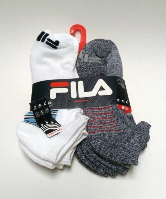 FILA MEN'S 6-Pair SWIFT DRY Low Cut Socks Shoe Size 6-12 White Blue#43FL102 NEW - Image 1 of 4