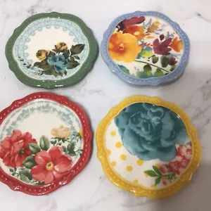 PIONEER WOMAN Floral 4" Cork Backing Ceramic Coasters Set of 4 - Picture 1 of 3