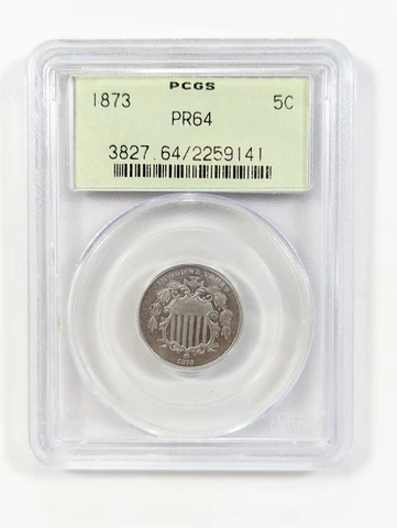 1873 Shield Nickel Closed 3 5C PCGS PR64 Mintage of 900 Vintage OGH Holder Cover