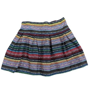 Woven Festival Tribal Stripe Women's A-Line Mini Skirt Pleated Pull-On M Medium - Picture 1 of 7