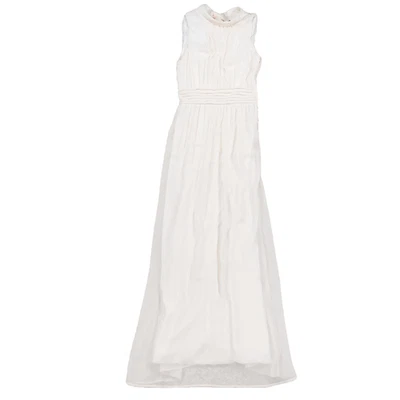 Maxi Vestido de Noche de Dama de honor Azalea de Gasa Cuello Alto Cuello con Lazo Marfil Talla S Foto 1 de 4