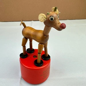 Vintage 1950er Rudolph Rentier mit roter Nase Kohner Bros Schiebepuppe Spielzeug Weihnachten - Bild 1 von 10
