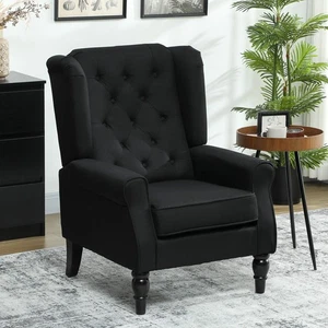 Retro Accent Chair Wingback Armchair with Wood Frame for Living Room Black - Picture 1 of 11