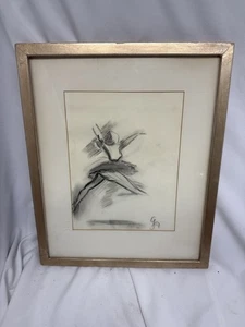 Kohle weibliche Figur Ballerina tanzend Zeichnung gerahmt signiert Vintage Kunst - Bild 1 von 8