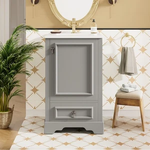 Tocador de baño de 20 pulgadas con fregadero de cerámica, puerta de cierre suave, ajustable en forma de U - Imagen 1 de 118