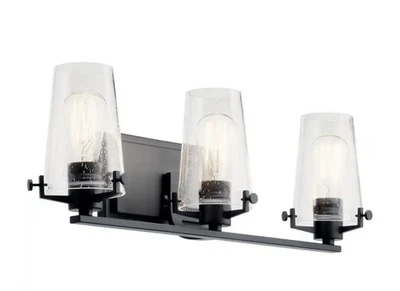 Luminária de banheiro preta 3 luzes com vidro transparente - Imagem 1 de 4