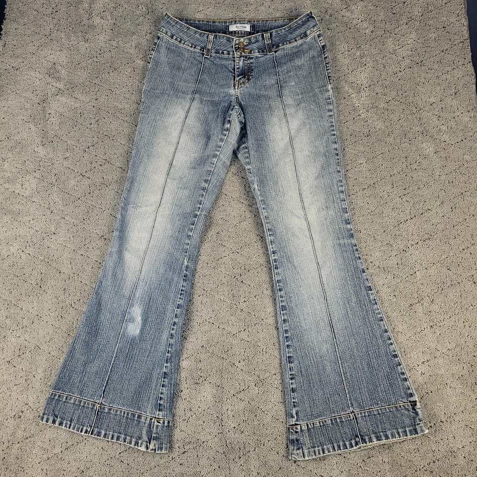 Pantalones de mezclilla Jordache de colección para mujer 7/8 azul campana parte inferior a pelo tiro bajo Y2K hippie Foto 1 de 4
