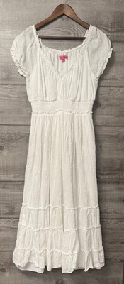 Vestido midi Betsey Johnson algodón clip punto blanco novia calado L Foto 1 de 4