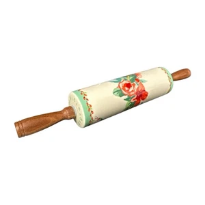 Pioneer Woman ~ Stoneware ~ Rolling Pin ~ PAINTED MEADOWS ~ Acacia Wood Handles - Picture 1 of 5