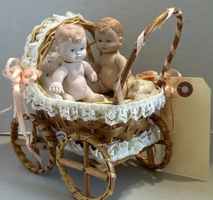 Vintage J.D. Kestner Bisque 2” babbies w/ baby stroller - Picture 1 of 9