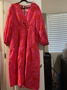Women's Classic Rose Linen Long Sleeve Maxi Dress - kate spade Size S - Picture 1 of 3
