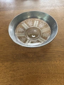 antique sterling rimmed bowl art deco etched glass 6in - Picture 1 of 3