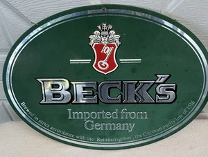 Becks Beer Imported from Germany Sign Oval Green Silver Bar Pub Tavern Decor - Picture 1 of 6