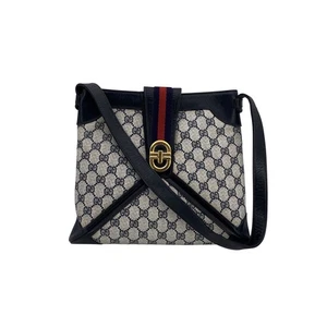 Authentic Gucci Vintage Blue Monogram Canvas Shoulder Bag with Stripes - Picture 1 of 6