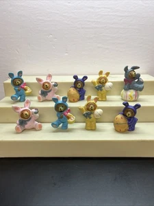 Vintage Set of Easter Baby Bunny Figures with Eggs Toppers W4 - Picture 1 of 9