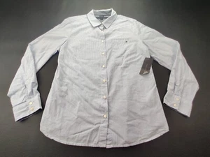 Camisa Tommy Hilfiger Calce Clásico Para Mujer Grande Blanca/Azul Marino Rayas Manga Larga Nueva - Imagen 1 de 9