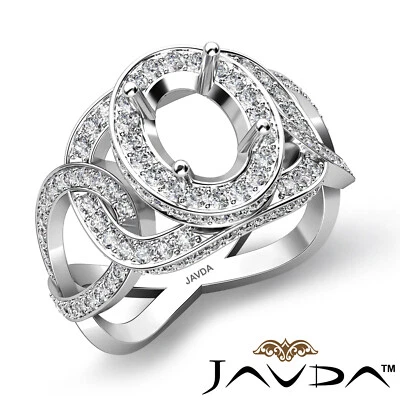 Halo Pave Custom Settings Oval Semi Mount Diamond Wedding Engagement Ring 1.33Ct - Image 1 of 4