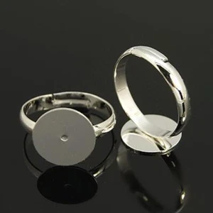 ADJUSTABLE RING BLANKS 14mm PAD SILVER / GOLD PLATED ADULT SIZE ( MSC3 ) - Picture 1 of 4