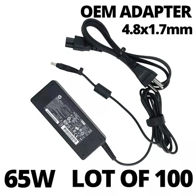 Lot of 100 Genuine 65W HP TPC-CA54 AC Power Adapter 19.5V 3.33A 4.8 1.7mm & Cord - Image 1 of 4