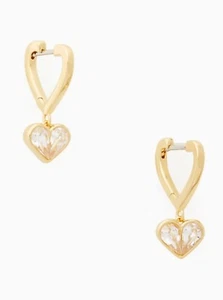 NWT Kate Spade Rock Solid Stone Heart Huggies Earrings K6894 Clear/Gold MSRP $69 - Picture 1 of 4