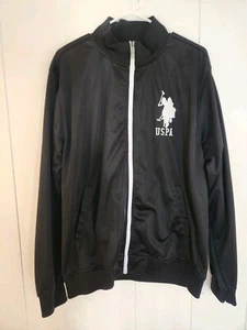 U.S Polo Assn Mens Long Sleeve Full Zip Tracksuit Jacket Large Black Logo Vtg - Picture 1 of 10