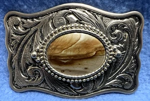 Vintage Agate Natural Polished Gemstone Belt Buckle - VGUC - Picture 1 of 2