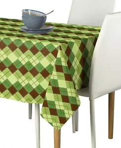 Brown & Green Argyle Plaid Signature Tablecloth Assorted Sizes - Picture 1 of 1