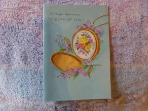 Vintage Anniversary Card American Greetings To Both of You, Yellow Roses, Locket - Picture 1 of 5