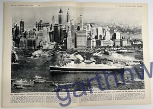 RMS QUEEN MARY 1936 MAIDEN VOYAGE NEW YORK CENTERFOLD + PALESTINE ARAB RIOTS - Picture 1 of 4
