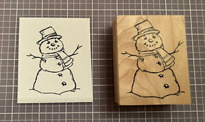 Art Impressions Wood Rubber Stamp Snowman Hat Buttons Scarf K-1693 1996 Holiday