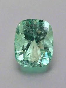 5.96 Carat Seafoam Green Freckled Natural Colombian Emerald-Elongated Cushion - Picture 1 of 10