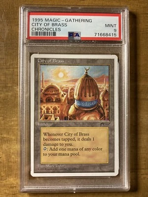 MTG✨CITY OF BRASS✨Chronicles PSA 9 MINT RARE Land 1995 M. Tedin Art LOW POP ! - Image 1 of 2