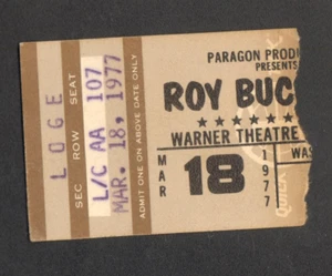 ROY BUCHANAN ORIG CONCERT TICKET STUB MAR 18 1977 WARNER THEATRE WASHINGTON DC - Picture 1 of 2