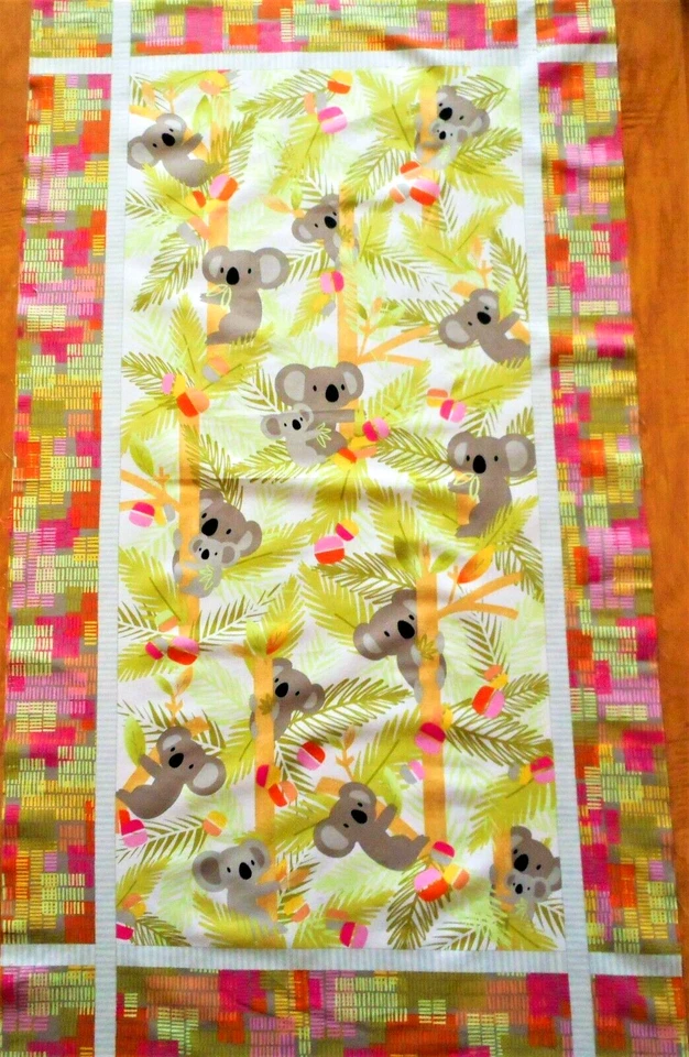 Panel de tela edredón bebé oso koala Australia rosa verde gris amarillo blanco algodón C Foto 1 de 1