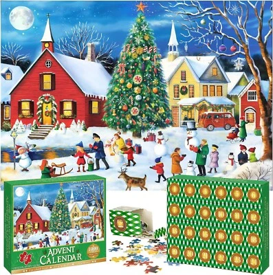 Puzzle Calendario de Adviento Adultos Niños 1000 Piezas Pueblo de Nieve 27.6x19.7 pulgadas Foto 1 de 4