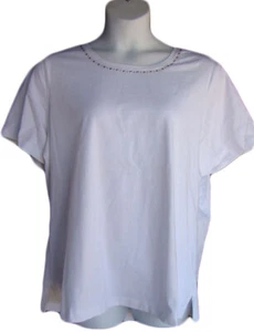 QUACKER FACTORY Studded Neckline White T-Shirt Top Size 2X NWT - Picture 1 of 3