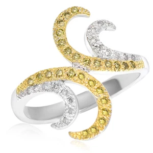 ANILLO DE BYPASS DE CÓCTEL DE BANDA ANCHA DERECHA DE ORO BLANCO DE 18K DE ORO AMARILLO PAVIMENTADO - Imagen 1 de 1