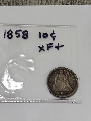 1858 Seated Liberty Dime XF+ Cover