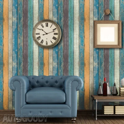3D Rustic Wood Wallpaper Vintage Vinyl Film Sticker Self-adhesive Plank Color - Image 1 of 4