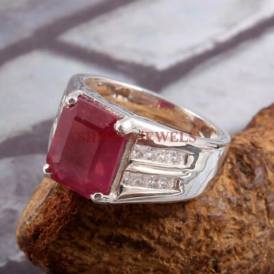 Heizbarer Rubin Edelstein Mit 925 Sterling Silberring Für Männer #74 - Bild 1 von 3