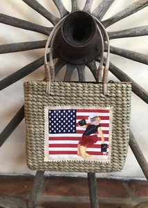 AMERICAN FLAG PIN-UP GIRL PURSE Red White Blue Stars Stripes Basket Bag Purse - Picture 1 of 10