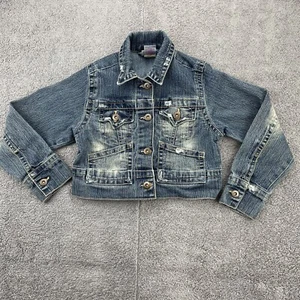 Xhiliration Denim Jacket Girl XS 4-5 Medium Wash Distressed Button Front Stretch - Picture 1 of 11