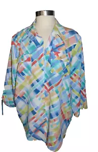 Alfred Dunner Woman XL Peace of Mind Plaid Button Down 3/4 sleeve blouse NEw - Picture 1 of 9