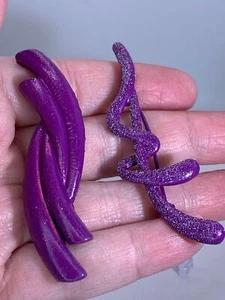 Lot of 2 Swirls Bars Purple Glittery Vintage Metal Brooch Pin M-3285 - Picture 1 of 3
