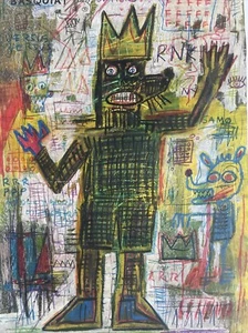 Mixed Media Jean Michel Basquiat Head Signed Art Original Painting New York A69 - Picture 1 of 10