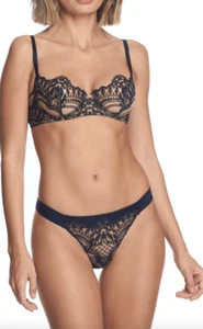 I.D. SARRIERI Womens Navy Questa Sera Embroidered Tulle Thong L19107 Size 38 EUR - Picture 1 of 4